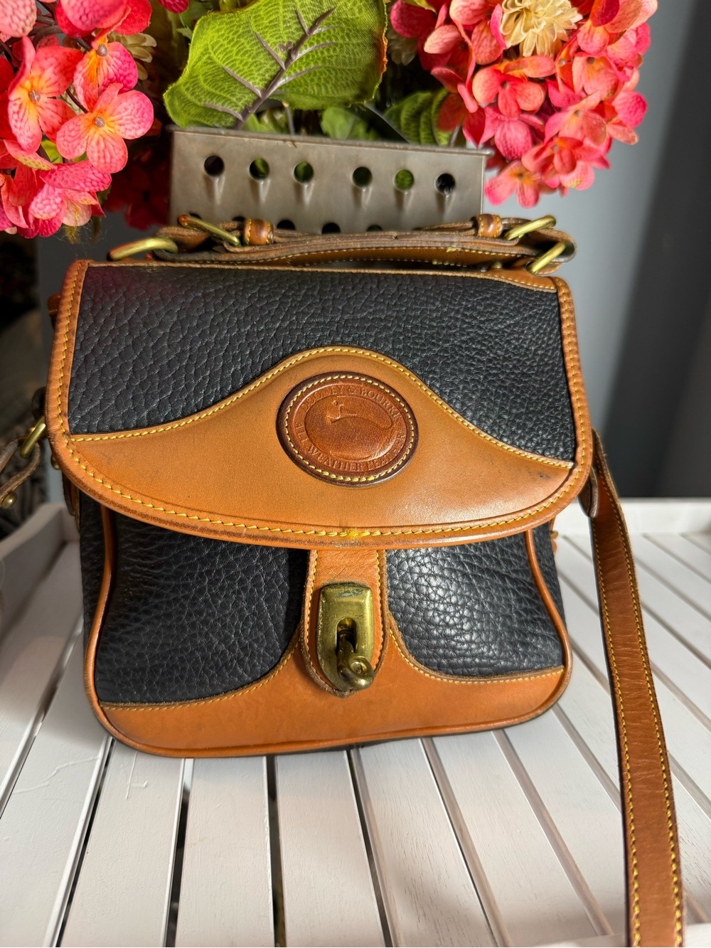 Vintage Dooney & Bourke All Weather Square Carrier Leather Bag EUC